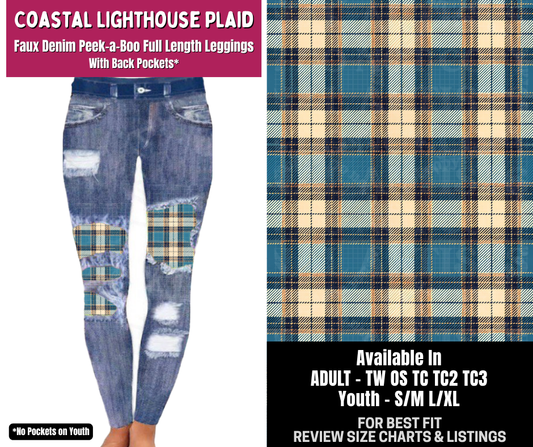 Preorder! Closes 8/6. ETA Nov. Coastal Lighthouse Plaid Full Length Faux Denim Peekaboo