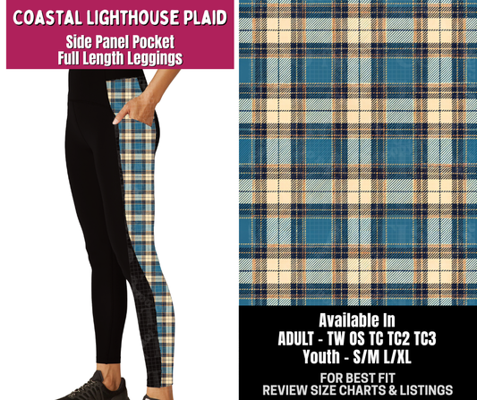 Preorder! Closes 8/6. ETA Nov. Coastal Lighthouse Plaid Side Panel Pocket Full Length Leggings