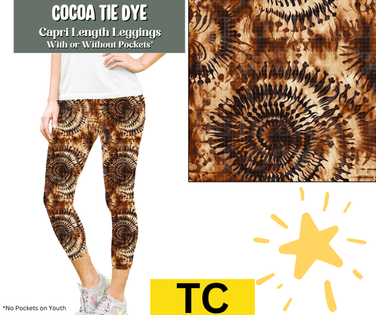 Cocoa Tie Dye Capri Length Leggings w/ Pockets - Alonna's Legging Land