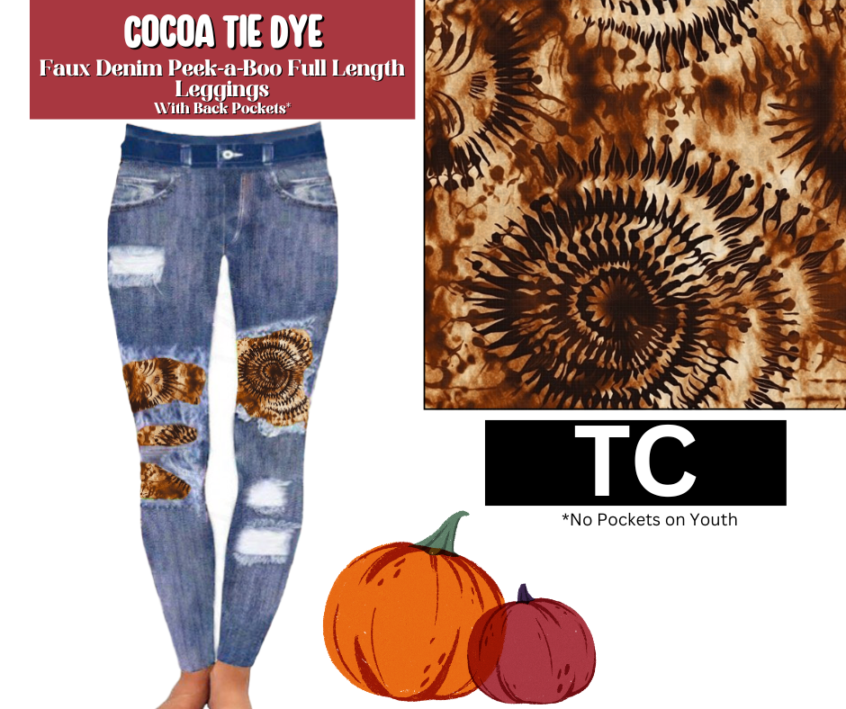 Cocoa Tie Dye Faux Denim Full Length Peekaboo Leggings