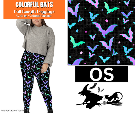 Colorful Bats Full Length Leggings w/ Pockets