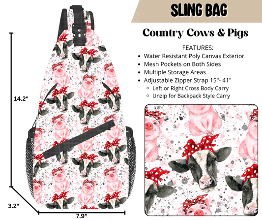 Country Cows & Pigs Sling Bag