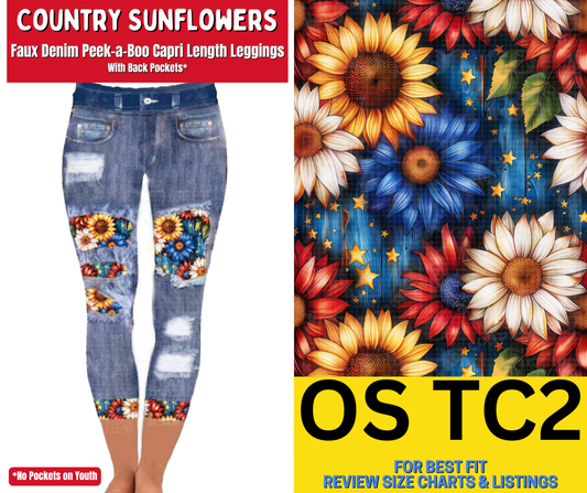 Country Sunflowers Capri Faux Denim Peekaboo