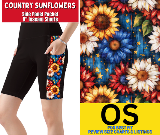 Country Sunflowers Side Panel Pocket Jamaica Shorts