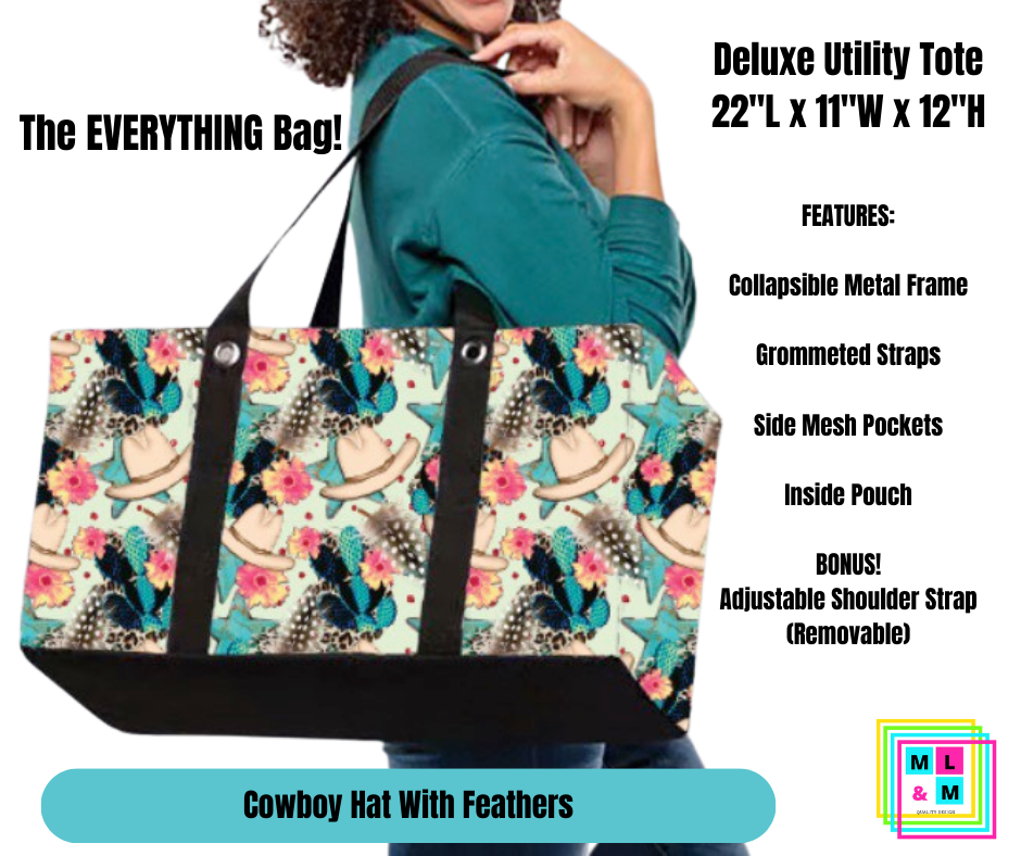 Cowboy Hat w/ Feathers Collapsible Tote - Alonna's Legging Land