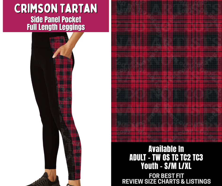 Preorder! Closes 8/6. ETA Nov. Crimson Tartan Side Panel Pocket Full Length Leggings