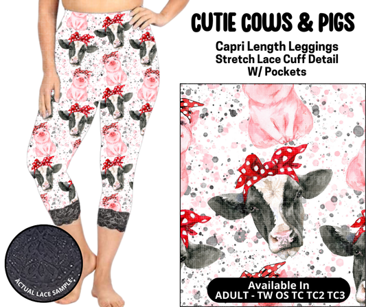 Preorder! Closes 5/12. ETA August. Cutie Cows & Pigs Lace Cuff Capris w/ Pockets