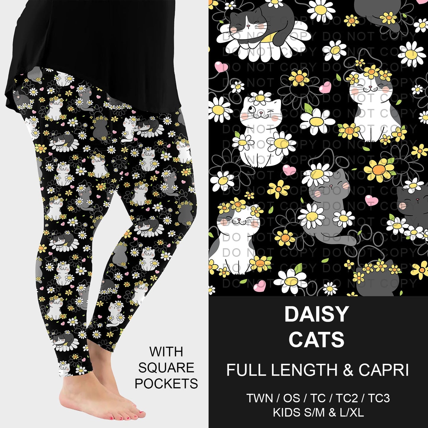 B286 - Preorder Daisy Cats Leggings w/ Pockets (Closes 4/19. ETA: late June)