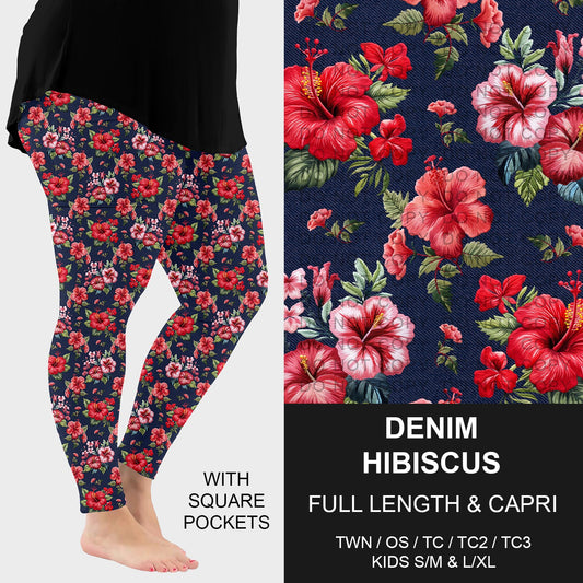 B227 - Preorder Denim Hibiscus Leggings w/ Pockets (Closes 5/04. ETA: mid July)