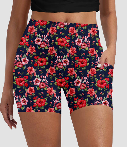 RTS - Denim Hibiscus Biker Shorts w/ Pockets