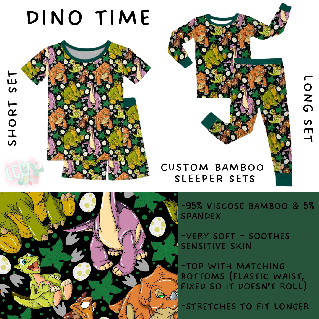 Ready To Ship - Dino Time Bamboo Short Set - 6T & 7T & Long Set - 12-18 Mos