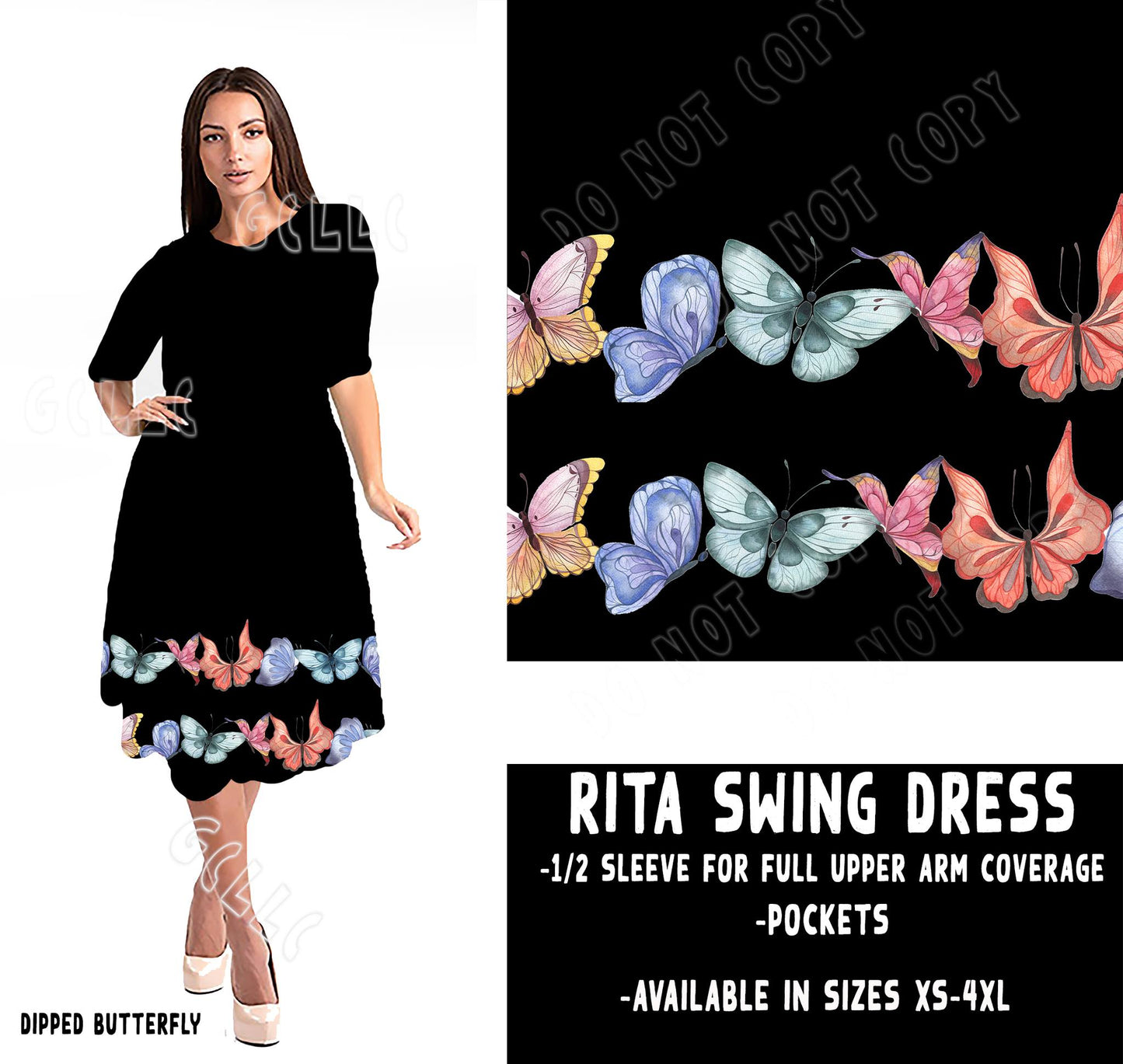 RITA SWING DRESS RUN-DIPPED BUTTERFLY - Alonna's Legging Land