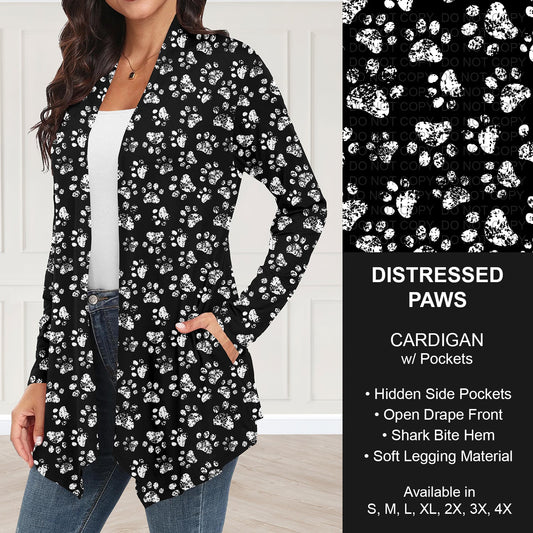 B248 - Preorder Distressed Paws Cardigan w/ Pockets (Closes 8/24. ETA: late Oct.)