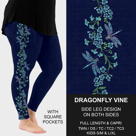 B249 - Preorder Dragonfly Vine Side Design Leggings w/ Pockets (Closes 8/31. ETA: late Oct.)