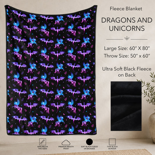 B304 - Pre-Order Dragons and Unicorns Fleece Blanket (Closes 7/31. ETA: early Oct)