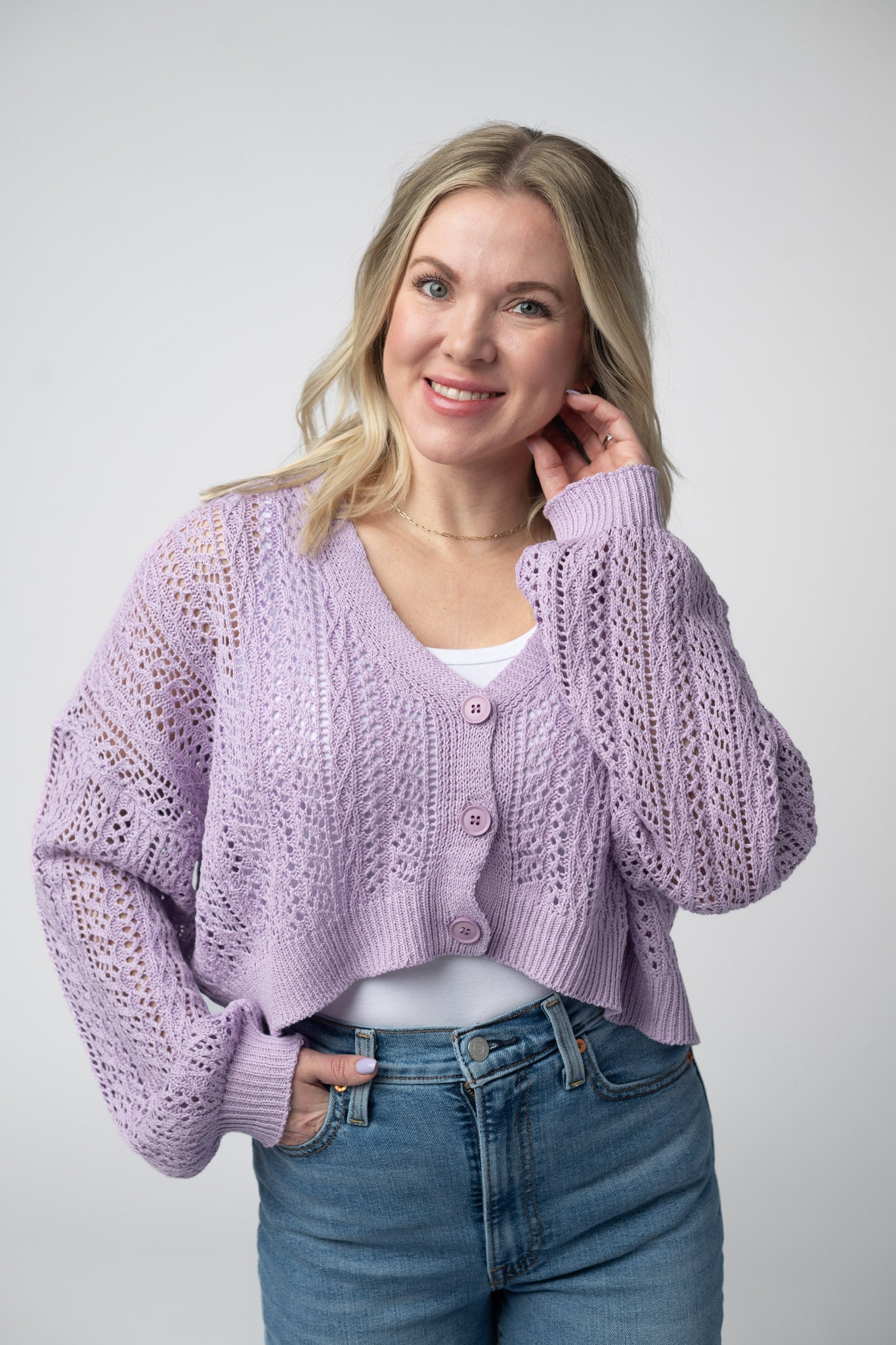 IN STOCK Callie Cropped Cardigan - Lavender - Alonna's Legging Land