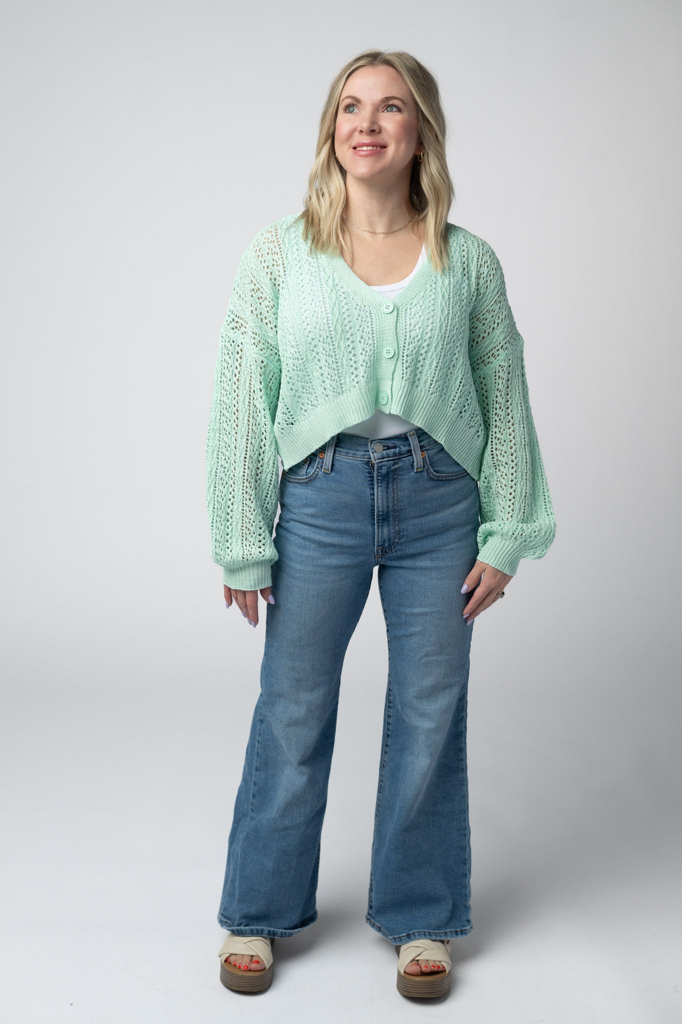IN STOCK Callie Cropped Cardigan - Mint - Alonna's Legging Land