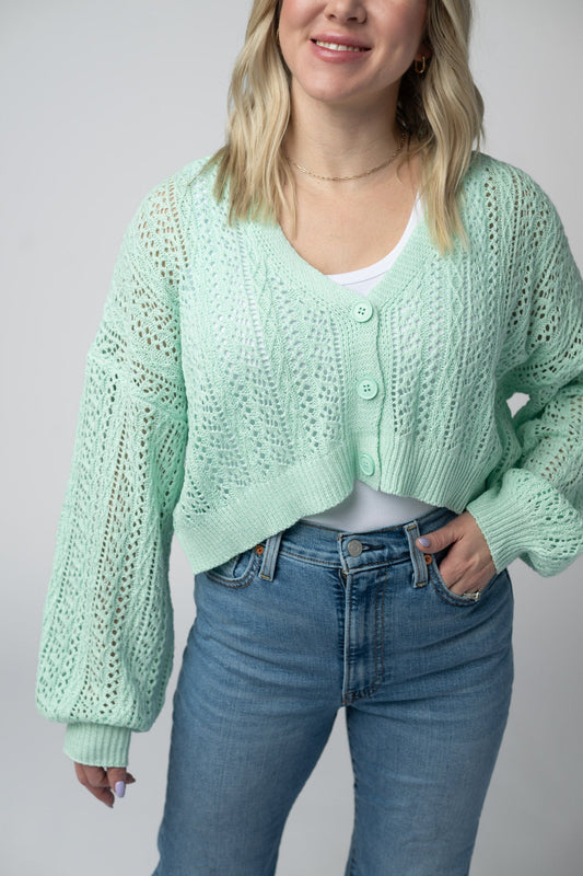 IN STOCK Callie Cropped Cardigan - Mint - Alonna's Legging Land