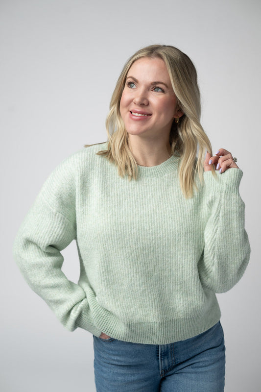 IN STOCK Josie Cozy Crew Sweater - Light Green - Alonna's Legging Land