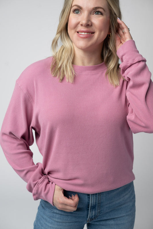 IN STOCK Corrine Ribbed Pullover Top - Rose - Alonna's Legging Land