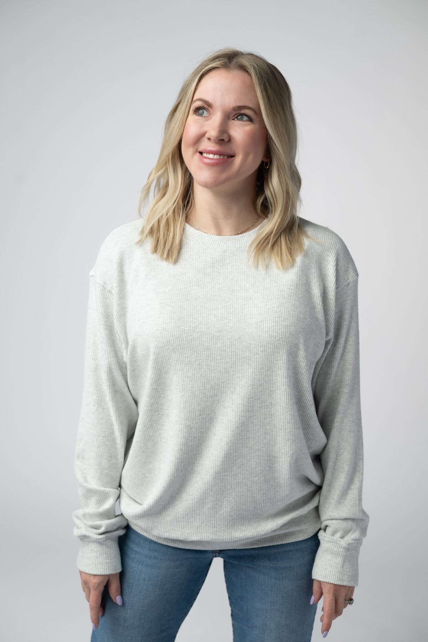 IN STOCK Corrine Ribbed Pullover Top - Light Grey - Alonna's Legging Land