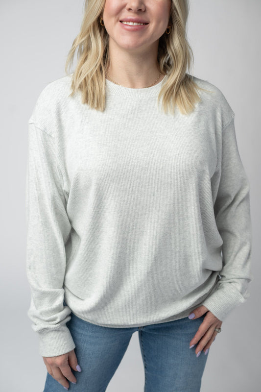 IN STOCK Corrine Ribbed Pullover Top - Light Grey - Alonna's Legging Land