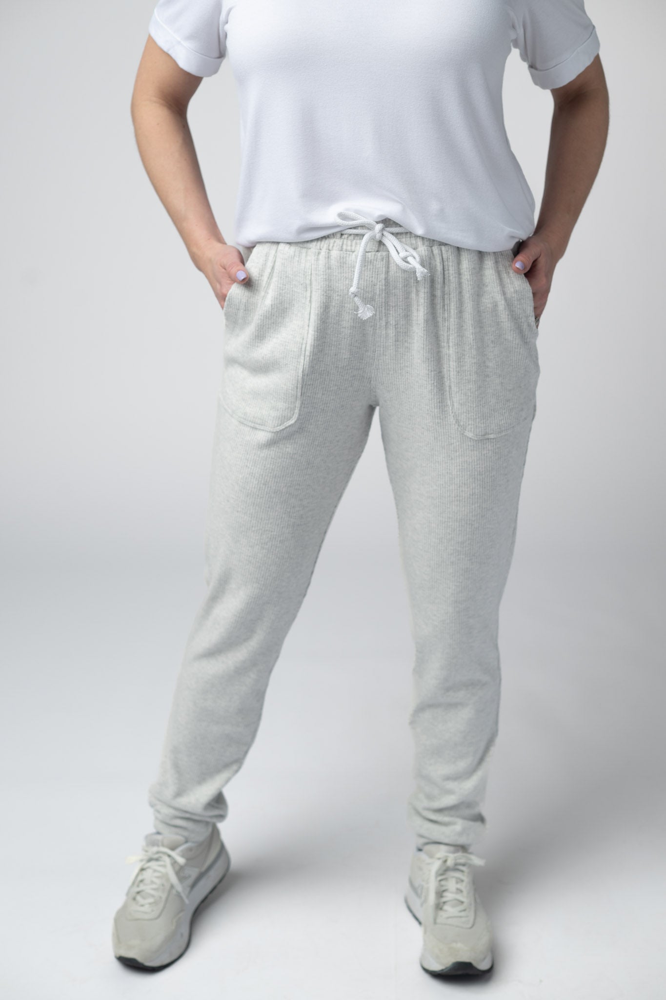 IN STOCK Corrine Joggers - Light Grey - Alonna's Legging Land