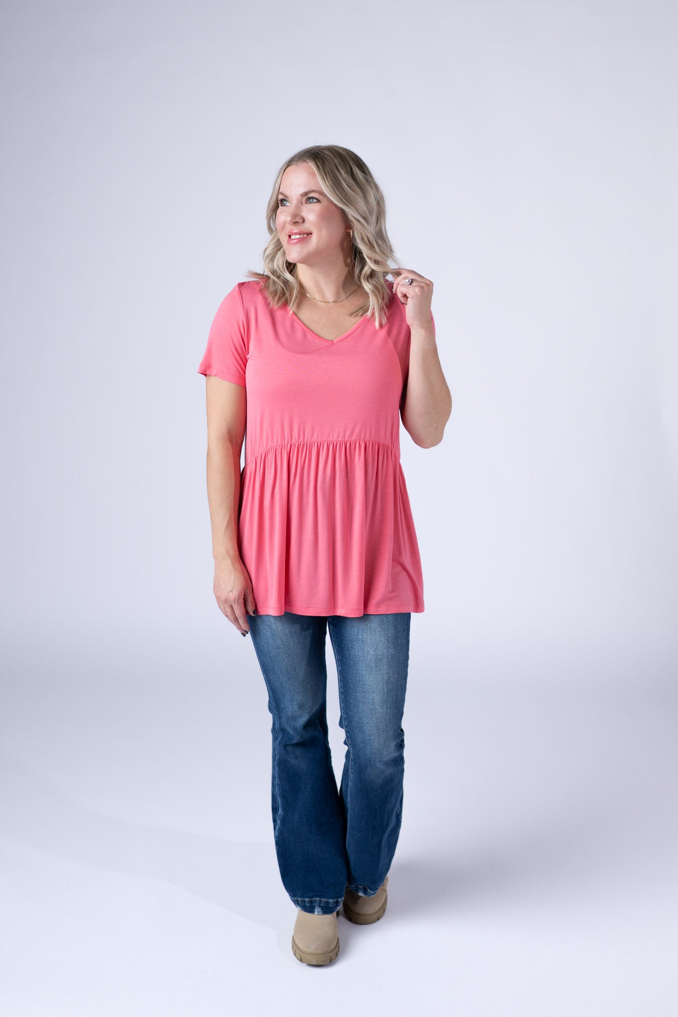 IN STOCK Sarah Ruffle Short Sleeve - Sun Kissed Coral - Alonna's Legging Land