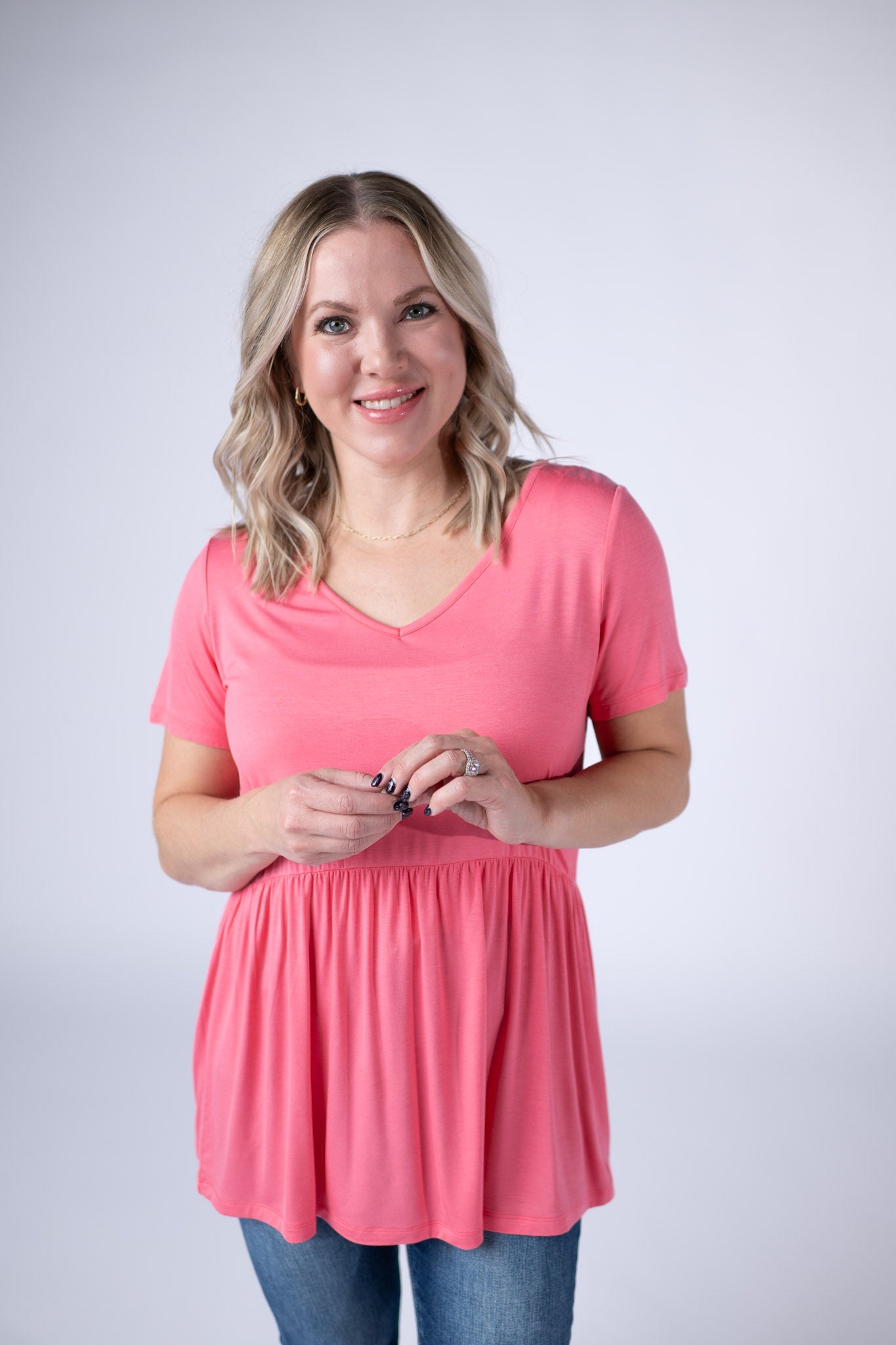 IN STOCK Sarah Ruffle Short Sleeve - Sun Kissed Coral - Alonna's Legging Land