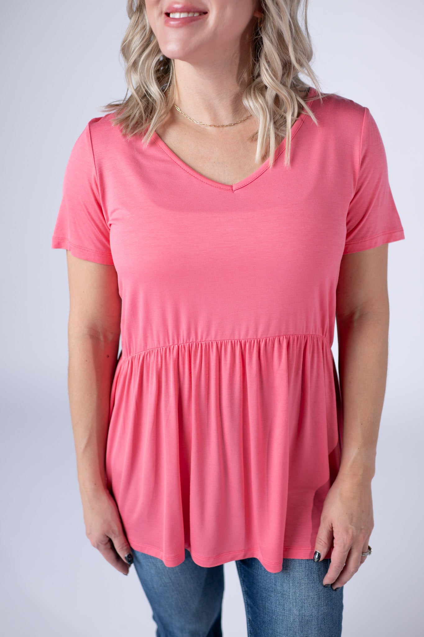 IN STOCK Sarah Ruffle Short Sleeve - Sun Kissed Coral - Alonna's Legging Land