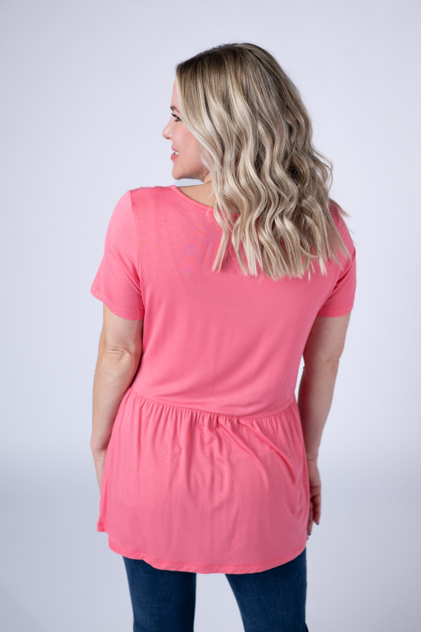 IN STOCK Sarah Ruffle Short Sleeve - Sun Kissed Coral - Alonna's Legging Land