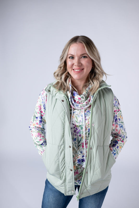 IN STOCK Remy Zip Up Vest - Sage - Alonna's Legging Land