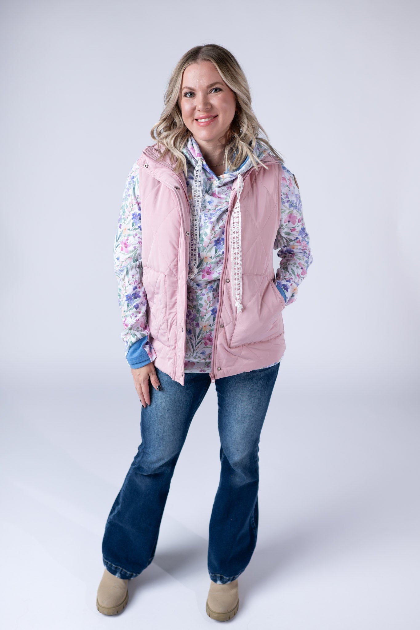 IN STOCK Remy Zip Up Vest - Blush - Alonna's Legging Land