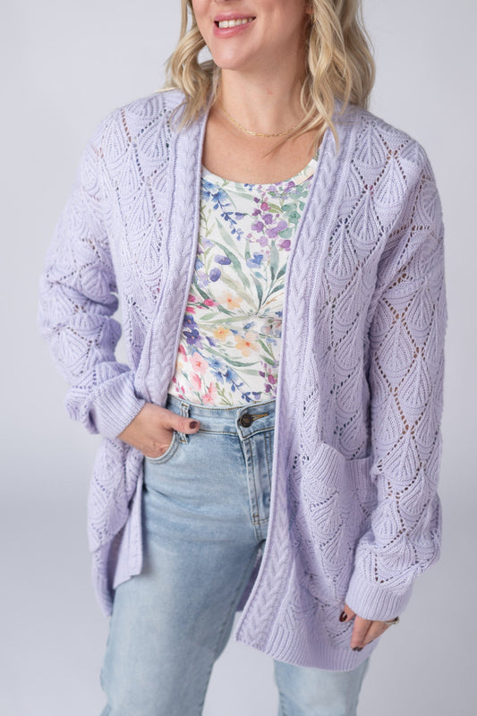 IN STOCK Open Knit Cardigan - Lavender - Alonna's Legging Land