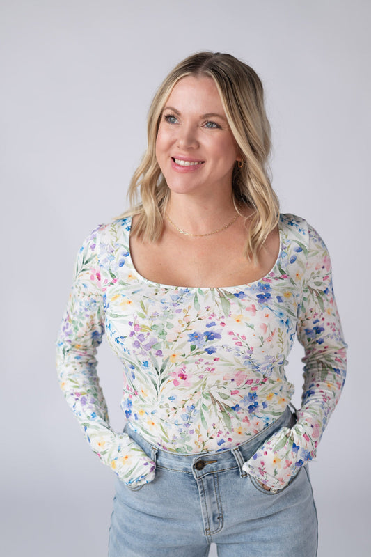 IN STOCK Alyssa Long Sleeve Top - Cottage Floral - Alonna's Legging Land