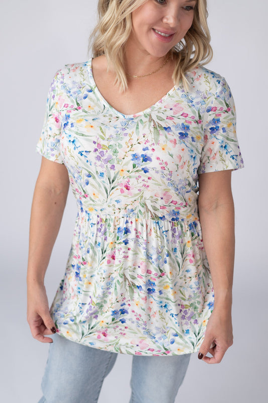 IN STOCK Sarah Ruffle Short Sleeve - Cottage Floral - Alonna's Legging Land