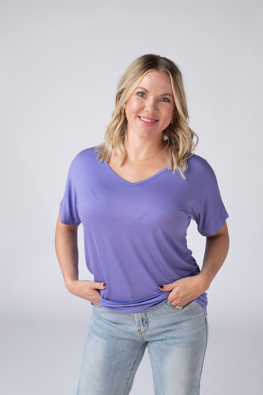 IN STOCK Chloe Cozy Tee - Periwinkle Purple - Alonna's Legging Land