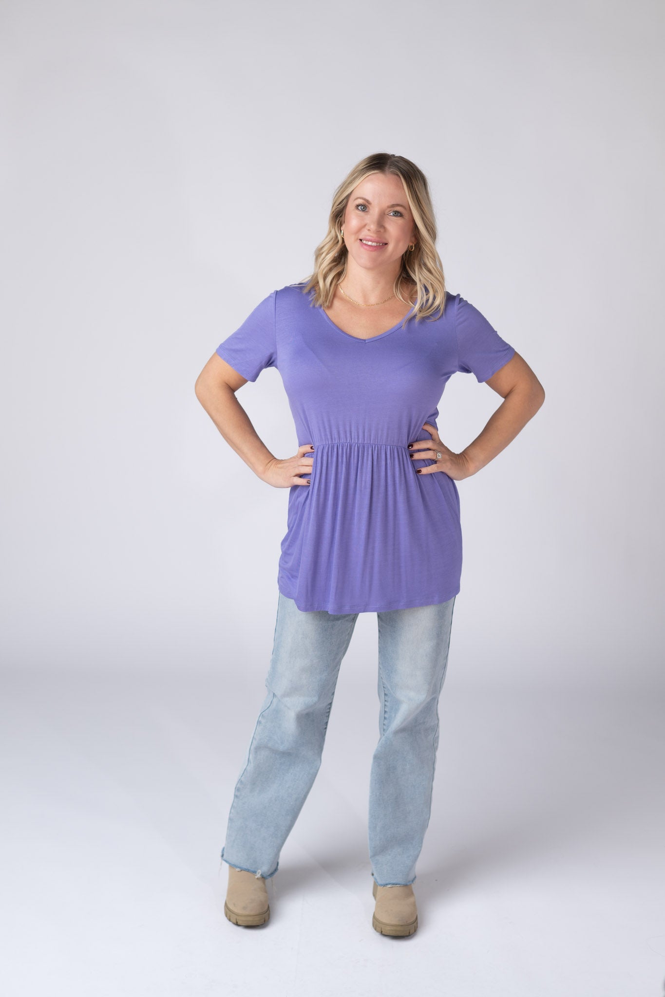 IN STOCK Sarah Ruffle Short Sleeve - Periwinkle Purple - Alonna's Legging Land