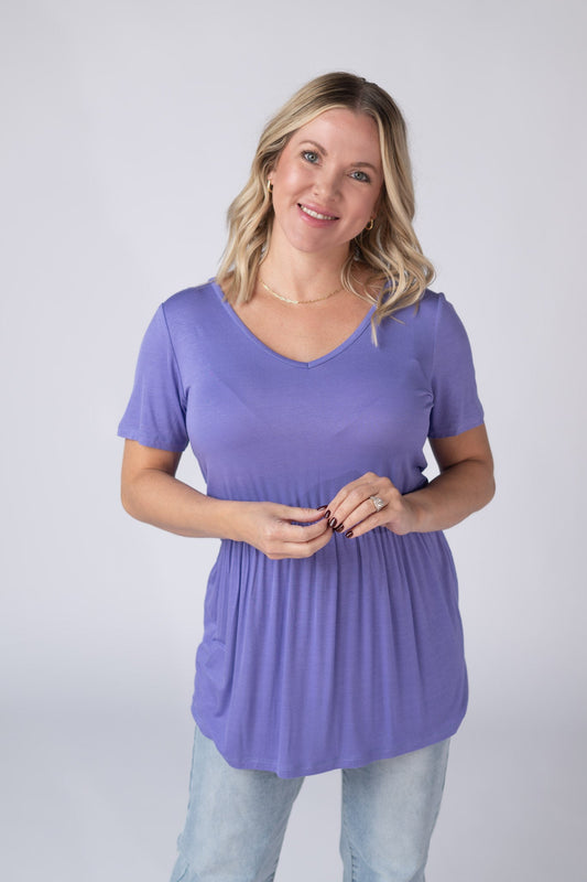 IN STOCK Sarah Ruffle Short Sleeve - Periwinkle Purple - Alonna's Legging Land