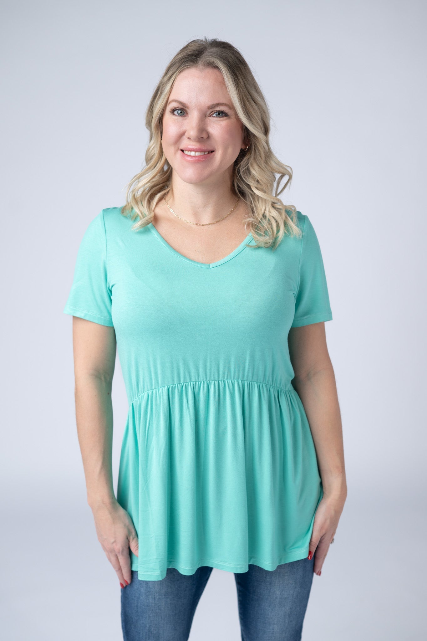 IN STOCK Sarah Ruffle Short Sleeve - Turquoise - Alonna's Legging Land