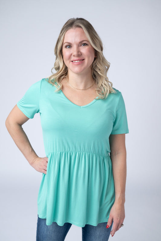 IN STOCK Sarah Ruffle Short Sleeve - Turquoise - Alonna's Legging Land