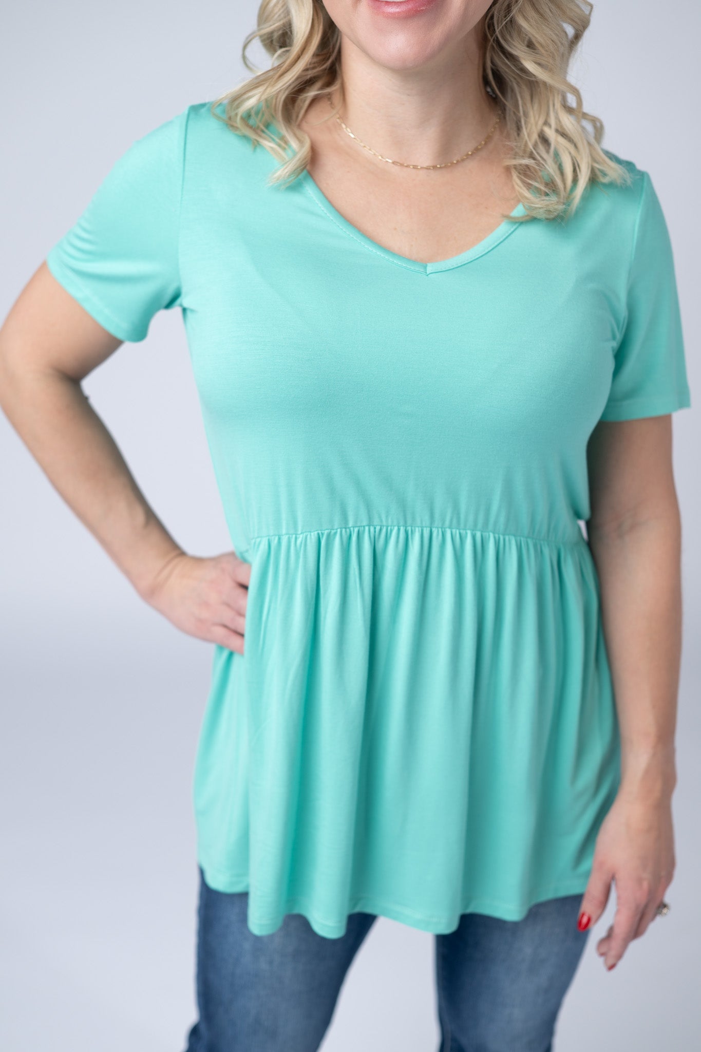 IN STOCK Sarah Ruffle Short Sleeve - Turquoise - Alonna's Legging Land