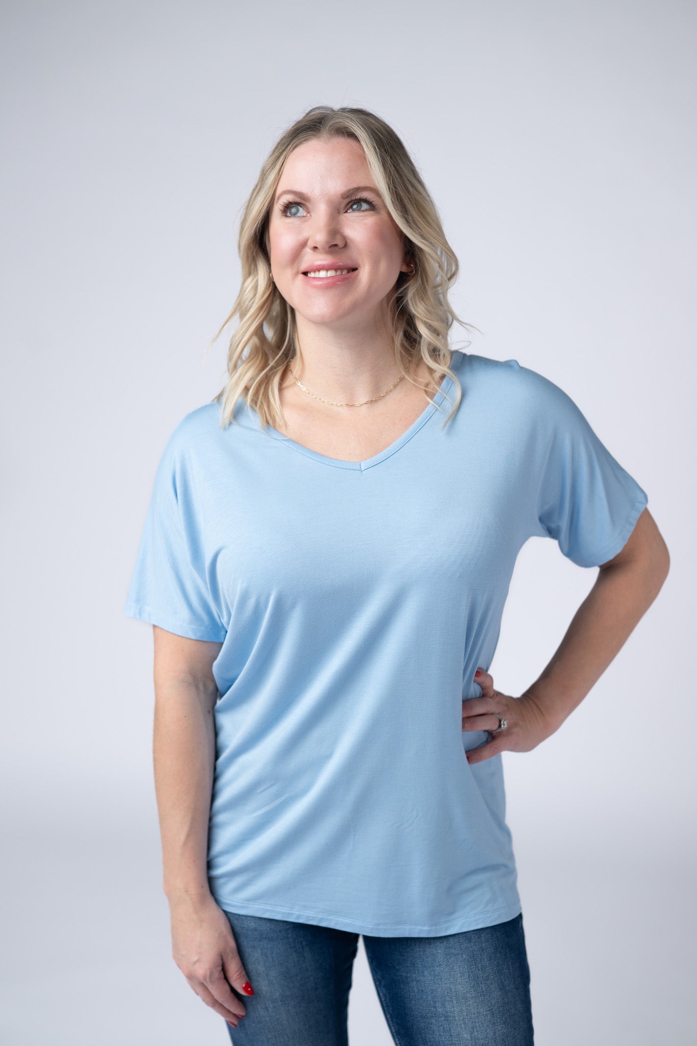 IN STOCK Chloe Cozy Tee - Sky Blue - Alonna's Legging Land