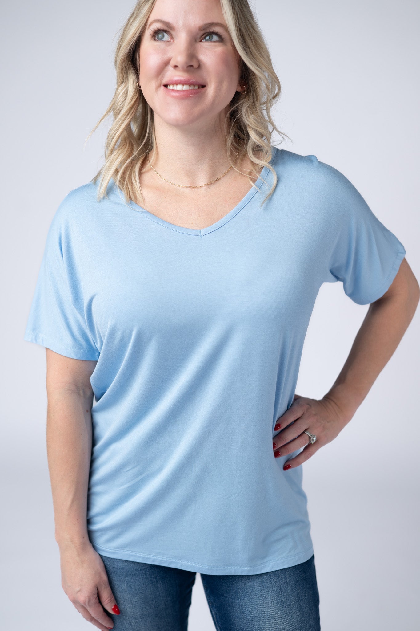 IN STOCK Chloe Cozy Tee - Sky Blue - Alonna's Legging Land
