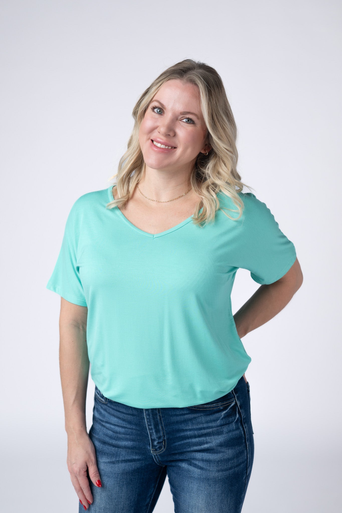 IN STOCK Chloe Cozy Tee - Turquoise - Alonna's Legging Land