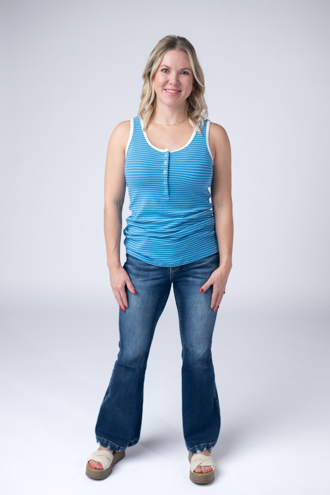 IN STOCK Shiloh Button Snap Tank - Ocean Blue - Alonna's Legging Land