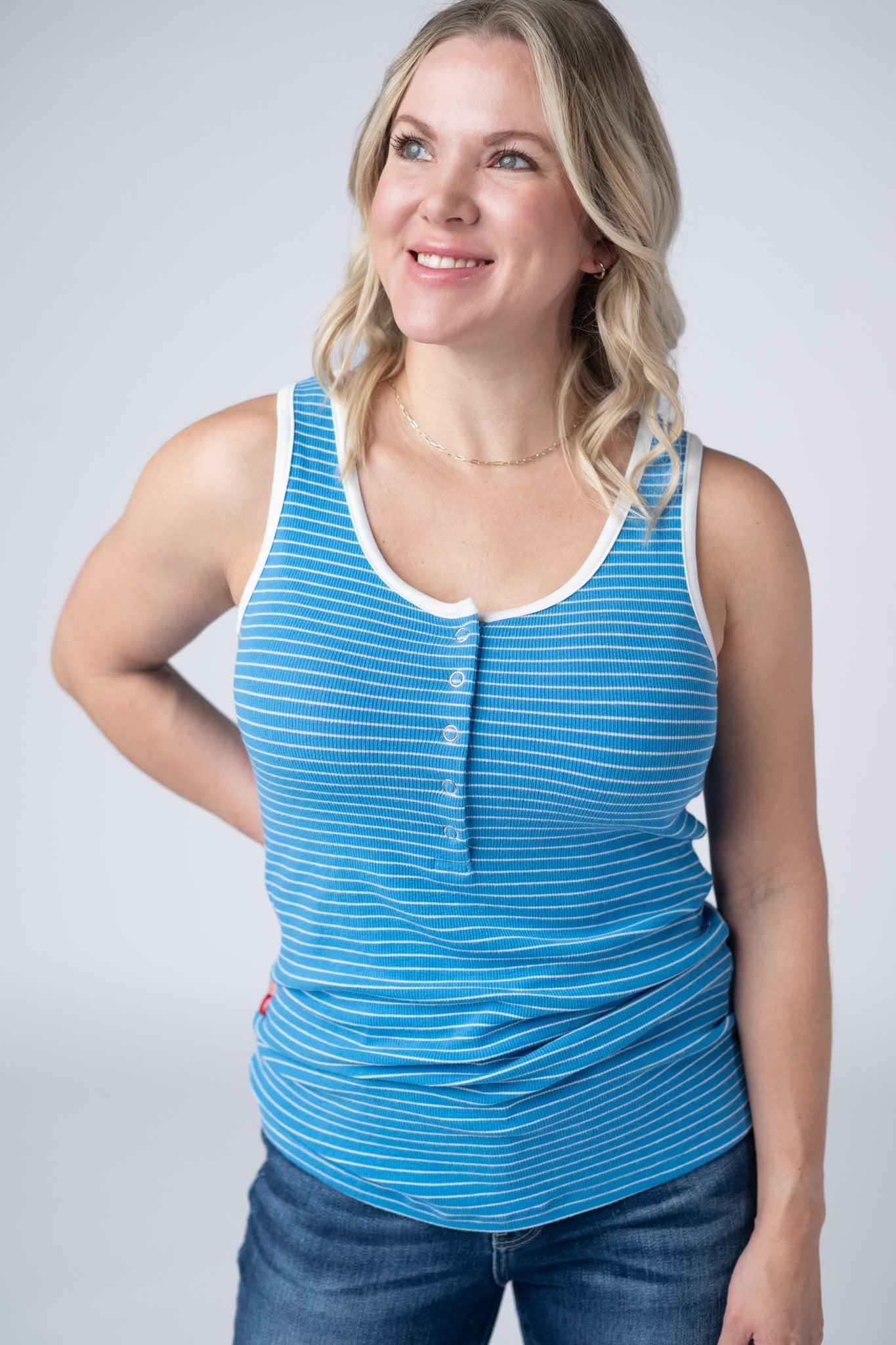 IN STOCK Shiloh Button Snap Tank - Ocean Blue - Alonna's Legging Land