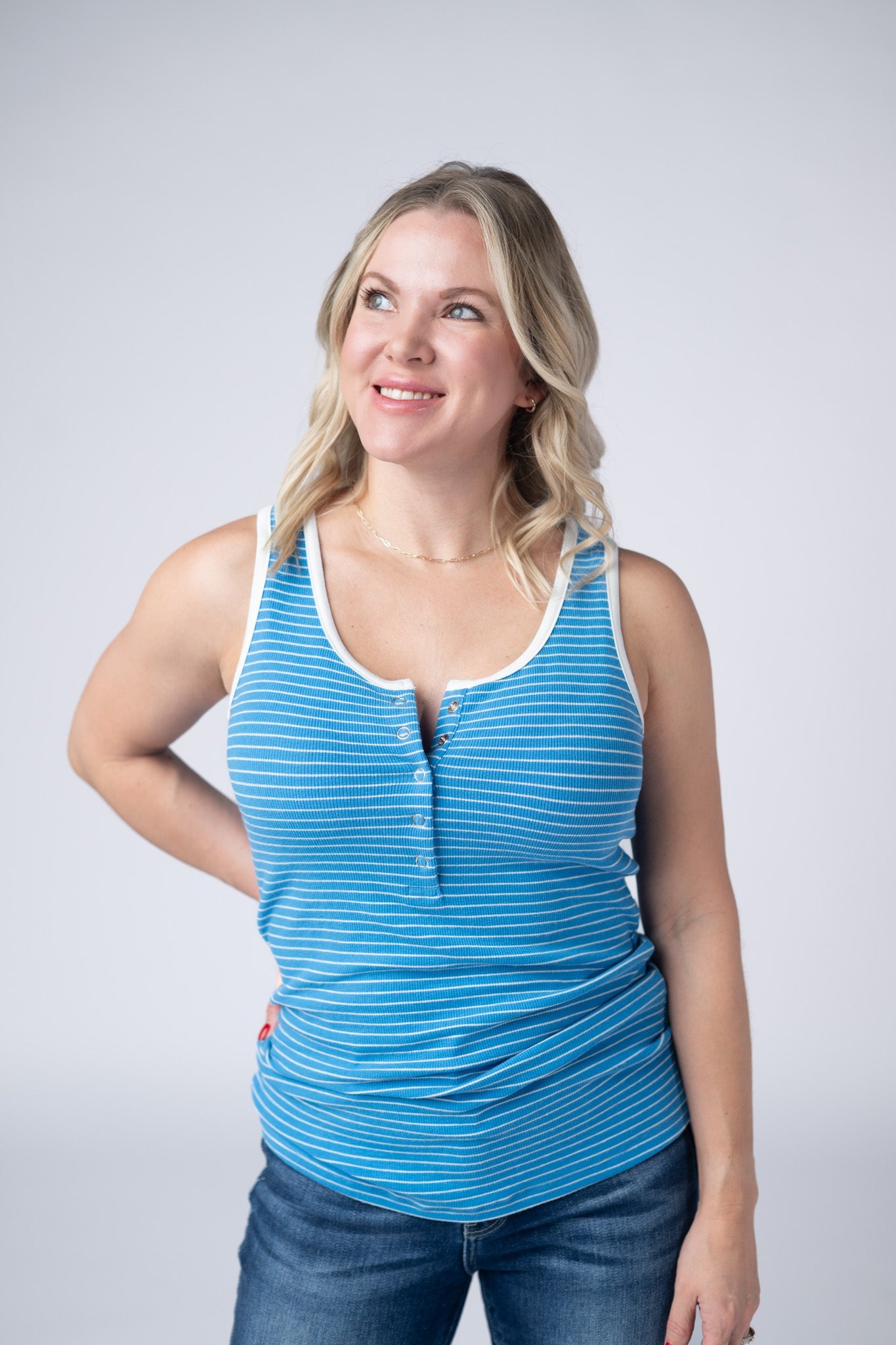 IN STOCK Shiloh Button Snap Tank - Ocean Blue - Alonna's Legging Land