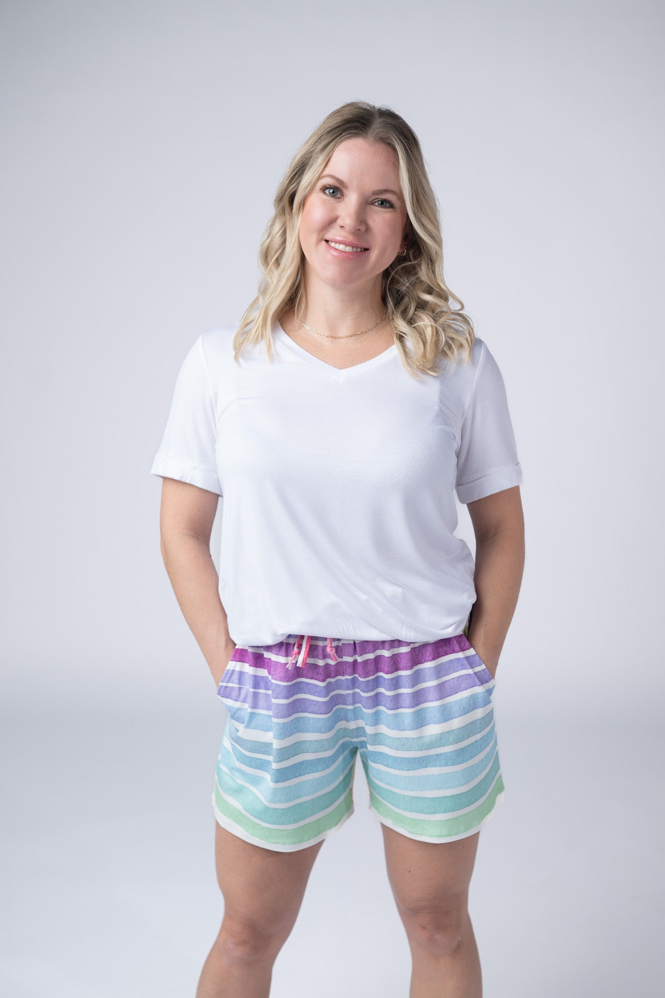 IN STOCK Jamie Shorts - Rainbow Stripes - Alonna's Legging Land