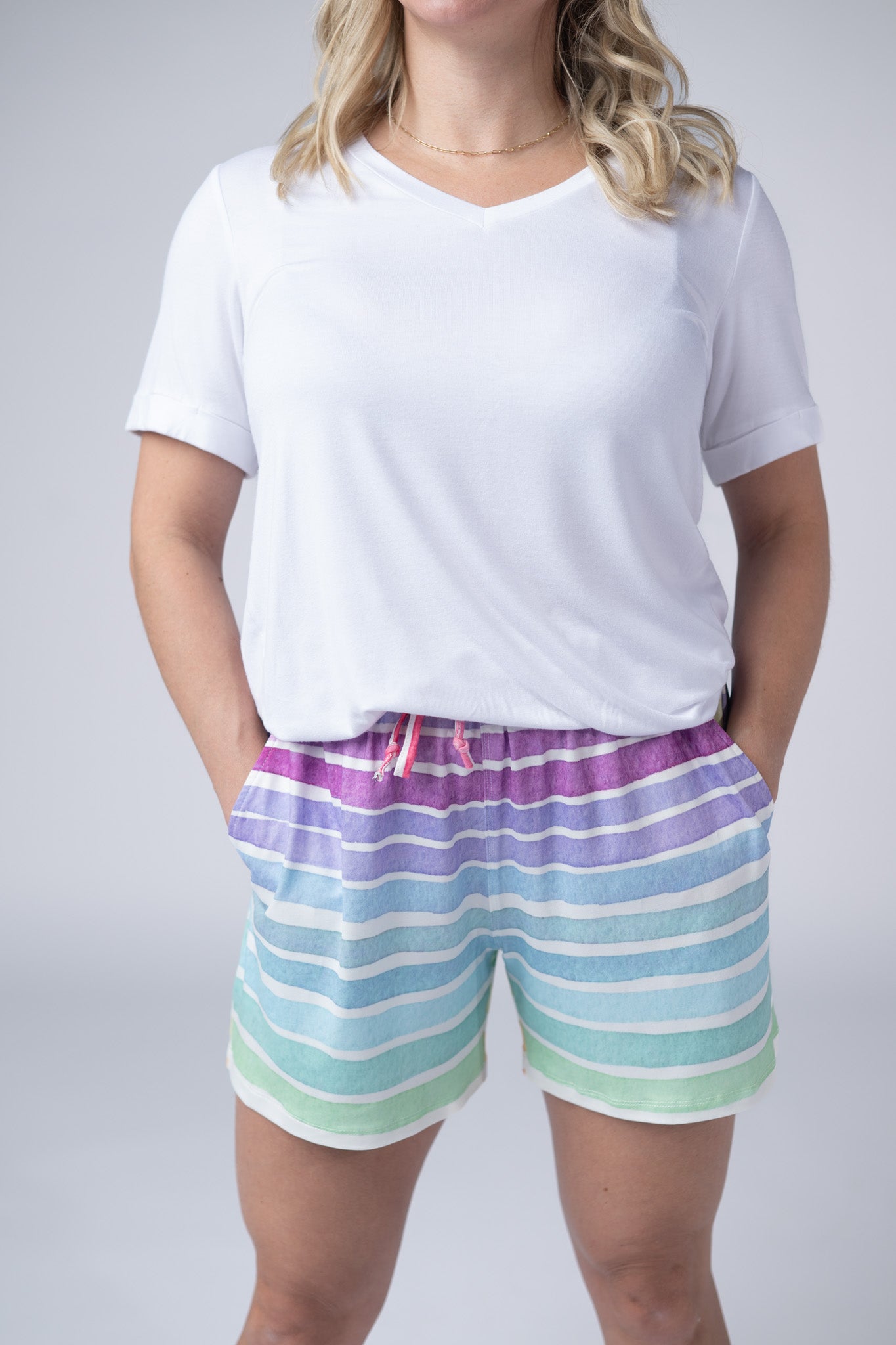 IN STOCK Jamie Shorts - Rainbow Stripes - Alonna's Legging Land
